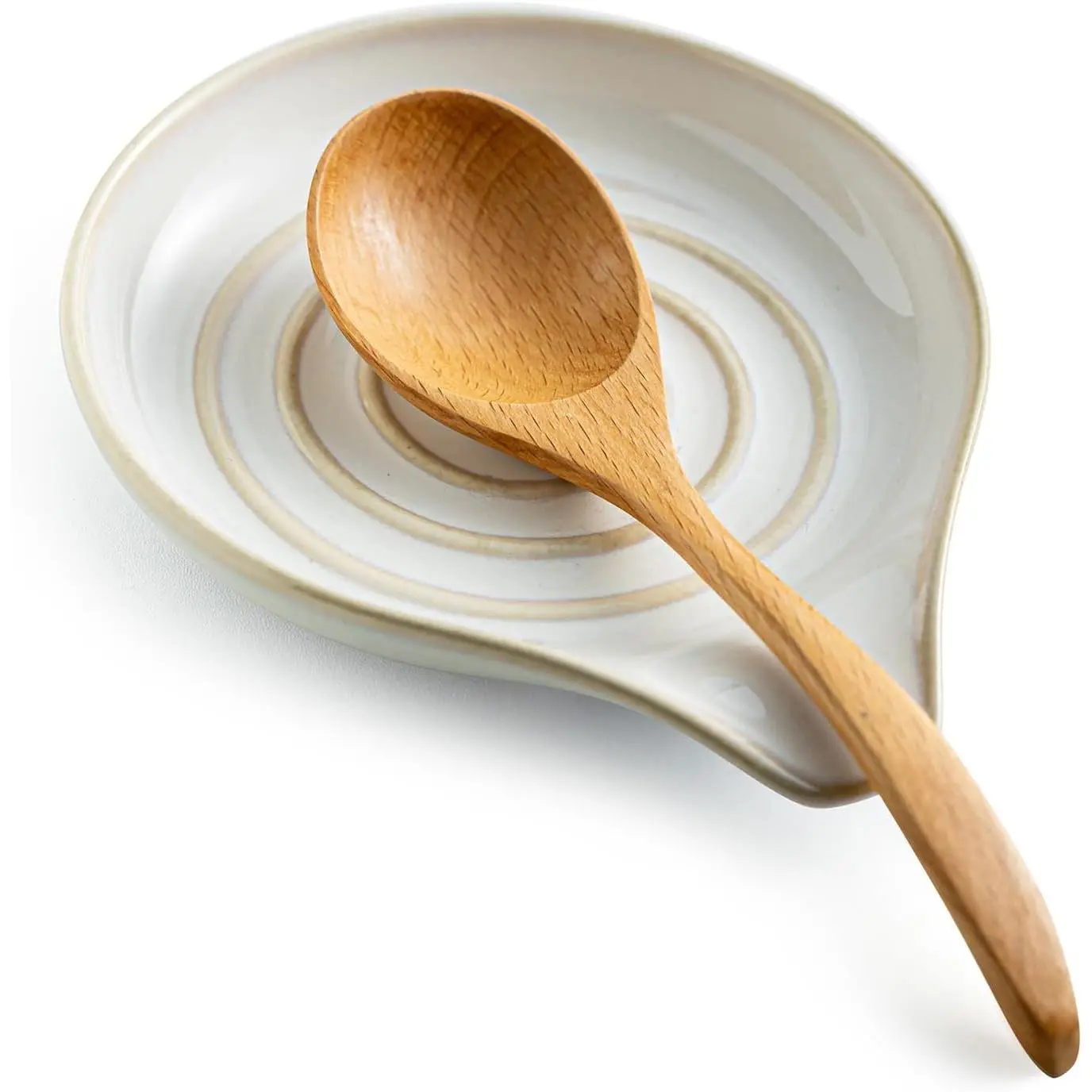 Spoon Rest, Large Ceramic Spoon Holder for Kitchen Counter Spatula Rest Heat-Resistant Spoon Rest for Stove Top Cooking Utensil Holder, Farmhouse Kitchen Décor for Father's Day, Cream, 5 Inch