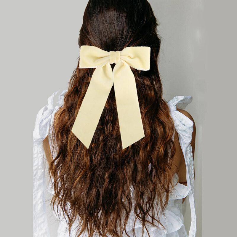 AWAYTR Cute Large Velvet Hair Bows for Women Big Ribbon Bows for Hair Long Tail Bow Hair Clips Elegant Hair Barrettes Hair Accessories for Girls
