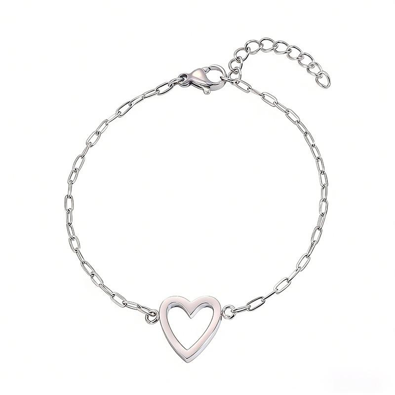 Stainless Steel Bracelet Hollow Heart Adjustable Minimalist Dainty Gift For Women Best Friend Couple