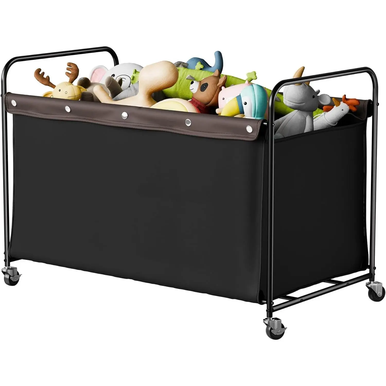 Toy Box with Wheels for Kids, 200L Extra Large Toy Storage Chest and Organizer, 27.5" Metal Toybox with 360° Swivel Wheels for Bedroom, Kids Room, Stuffed Animal Storage, Black