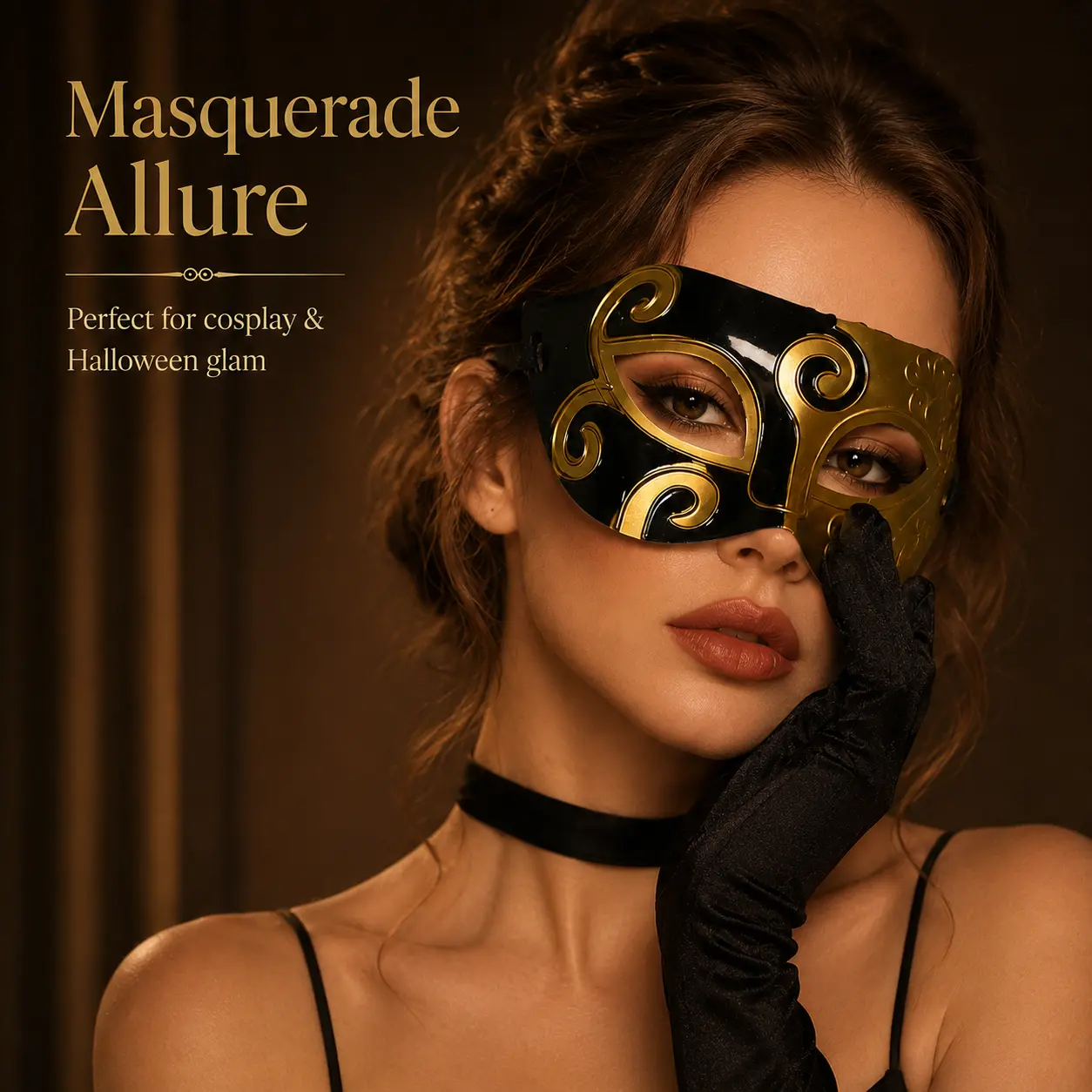 Black Gold Masquerade Mask for Women Venetian Half Face Costume Mask Elegant Baroque Party Eye Mask for Halloween Cosplay Mardi Gras Prom Ball Carnival Theater Costume Accessories Photo Shoot Masquerade Party Dress Up Adult Evening Event Fashion