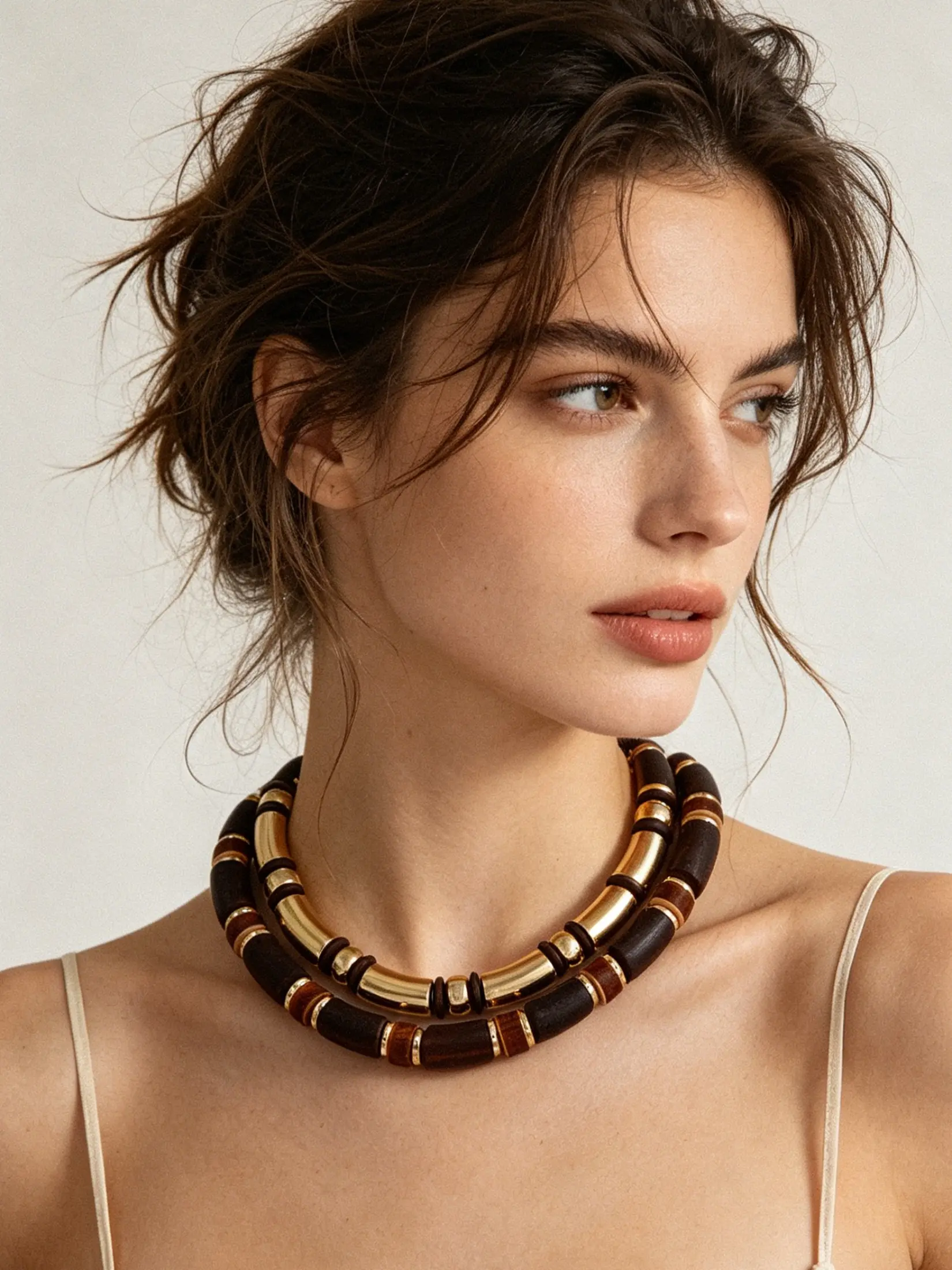 Vintage Marbled Wood Stackable Necklace Bracelet Set, Luxury Unique Jewelry, Fashion Accessory