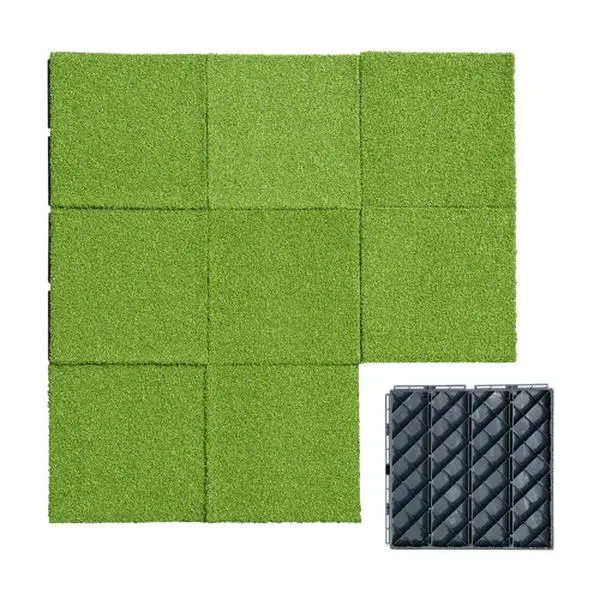 Linsy Grass Green Plastic Deck Tiles, 9-Piece Artificial Turf Click-In Flooring for Patio, Balcony, Rooftop, Play Area and Event Spaces, Soft Cushioned Surface, Detachable Tiles, Easy-Clean Weather-Resistant Indoor Outdoor Use, Quick Assembly