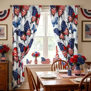2-Pack American Flag Butterfly Pattern Curtains, Creative Patriotic Style, 100% Polyester, Dual-Sided Rod Pocket, 0-40% Light Block, Unlined, for Bedroom, Living Room, Dining Room, Bathroom, Outdoor