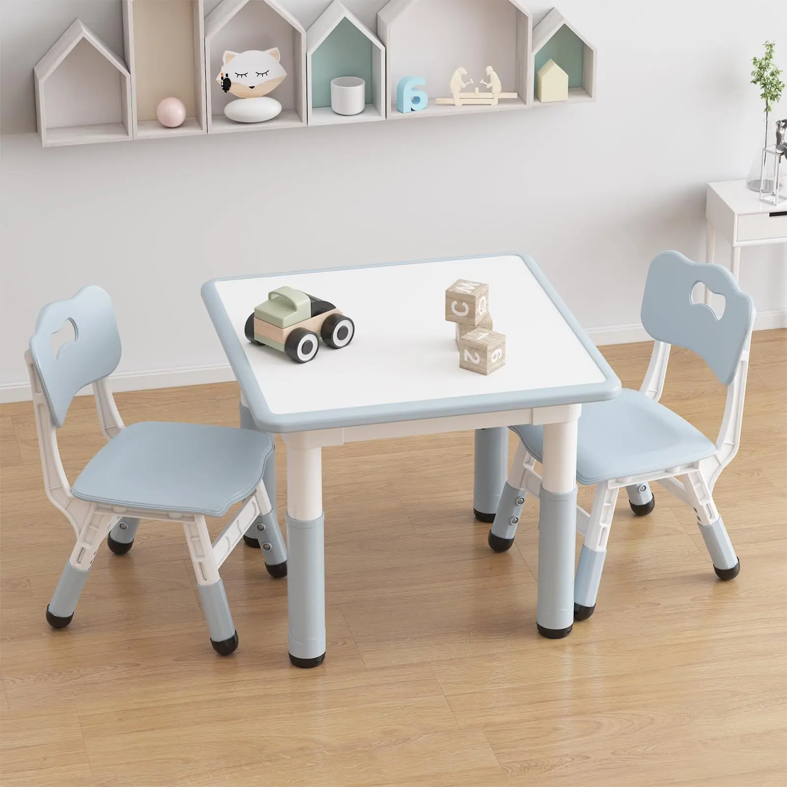 GARVEE Kids' Adjustable Height Table and 2-Chair Set - Graffiti-Resistant Desktop, Non-Slip Indoor Children's Furniture for Home Study & Play (Ages 2-10)