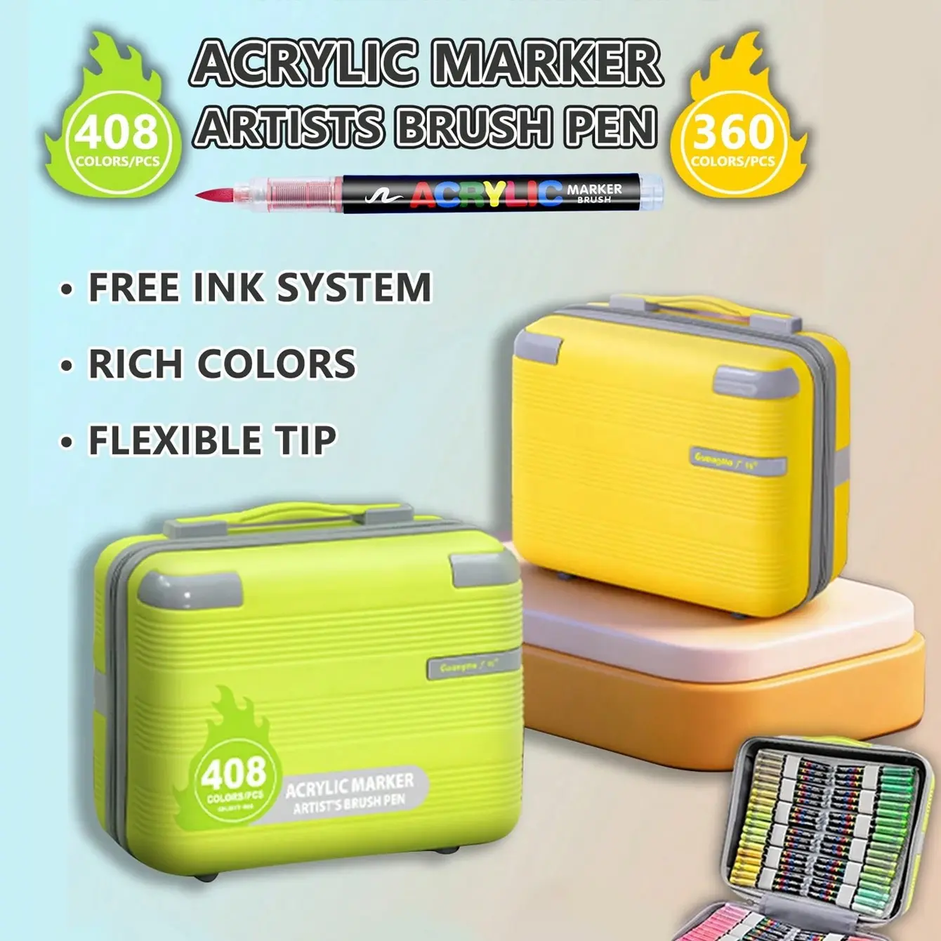 408 Colors/acrylic Marker Pens, Soft Tip Liquid Markers, Non-Transparent, Layerable, School Supplies, Artistic DIY Tools, High-Quality Drawing Brushes