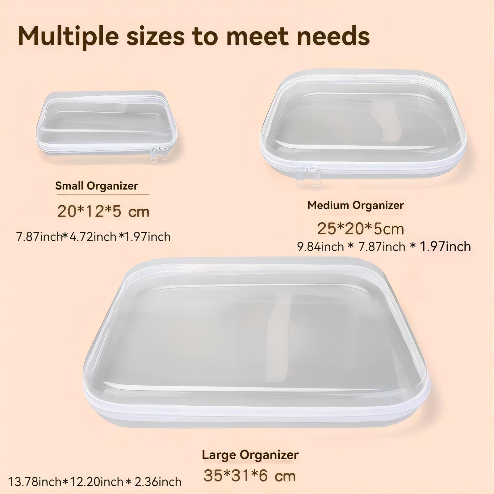 Clear Storage Box Set, 1/2/3 Counts/Set Large Capacity Organizational Zipper Storage Box, Portable Storage Organizer for Skincare, Clothes, Books, Laundry, Travel Toiletry Bag, Space Saver Organizer, Beauty Organizer, Multiple colors available