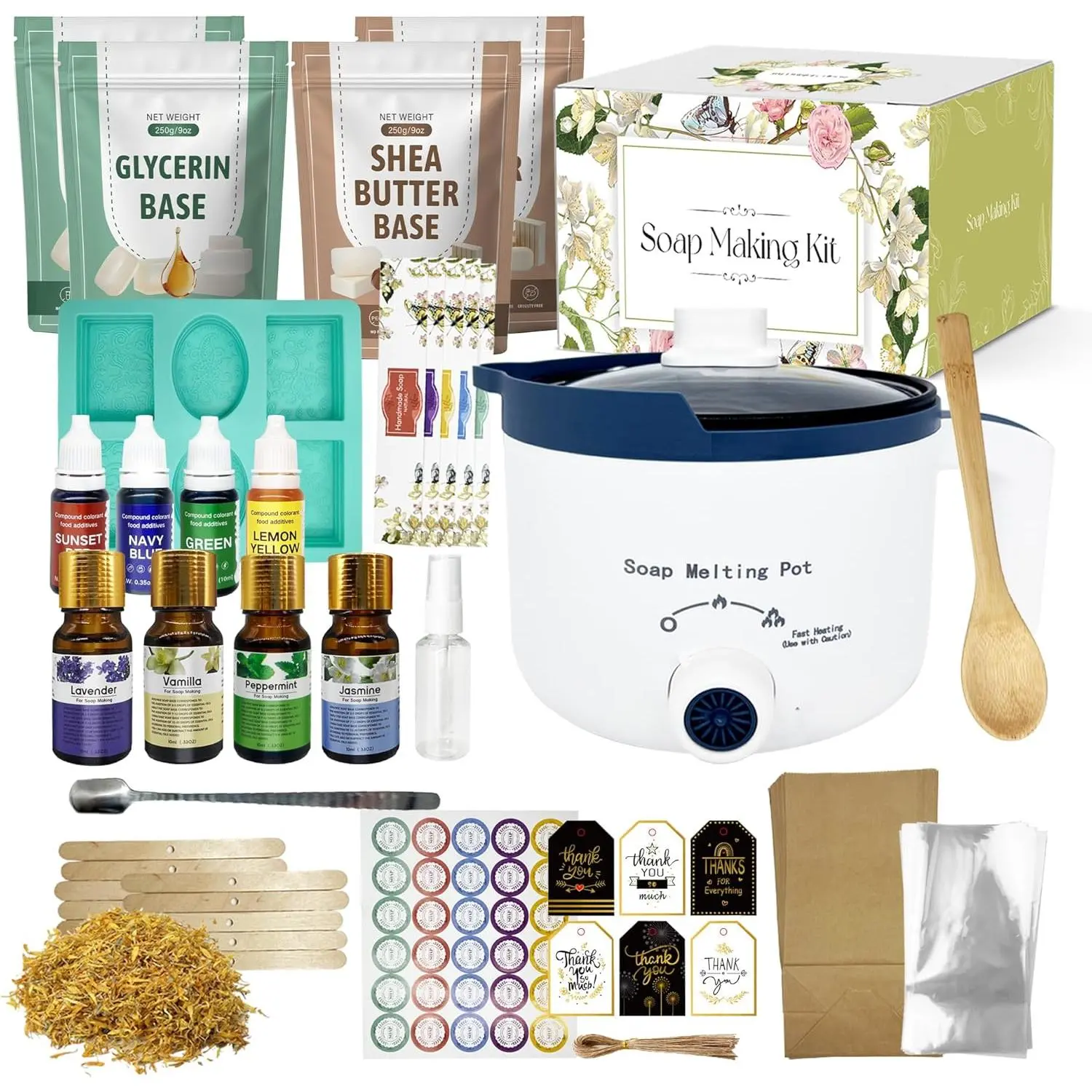 Soap Making Kit Including Soap Melter, 2lbs Soap Base,  Molds & Scraper, Calendula,4  Oils & Dyes for Soap Making,Soap Making Supplies Kits DIY Craft Kit for Adult & Kits