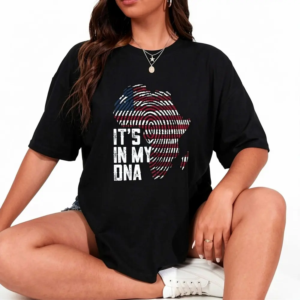 100% Cotton It's In My Dna Liberia Flag Shirt, African American Liberian T-Shirt Casual Short Sleeve Shirt