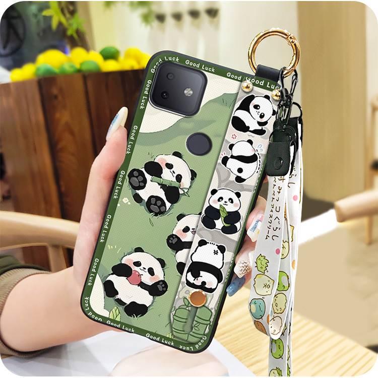 Wrist Strap Durable Phone Case For TCL T-Mobile Revvl 4Plus Kickstand protective Wristband Soft case Back Cover panda Silicone Waterproof ring Dirt-resistant Cartoon Anti-knock
