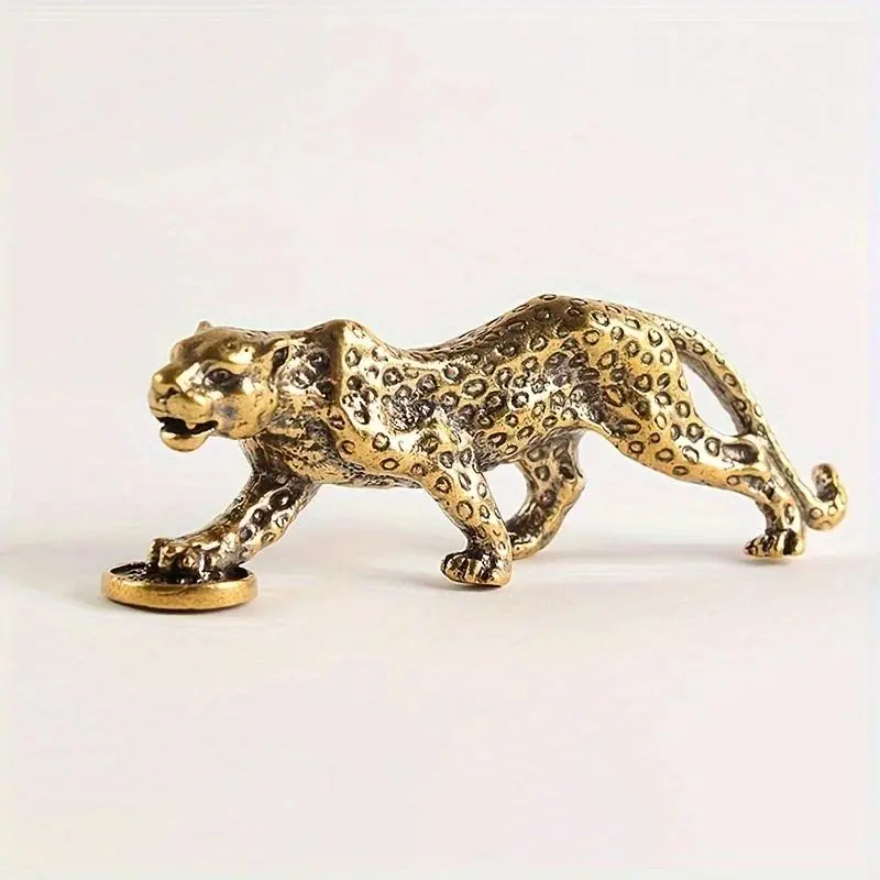 1pc Vintage Brass Metal Leopard Figurine - Home Supplies Decor, Office Desk Accessory, Party Gift, Figurines & Miniatures Money Leopard Ornament