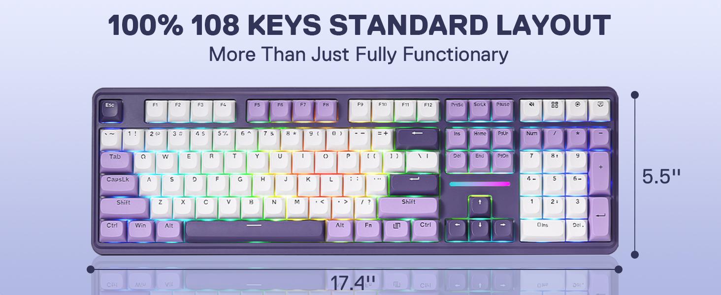 Redragon K745 PRO Wireless Gasket RGB Gaming Keyboard, 108 Keys Mechanical Keyboard w/Extra 4 Hotkeys, Hot-Swap South-Facing LED Socket, 5-Layer Noise Dampening, Round PBT Keycaps, Mint Mambo Switch,Charming Purple Redragon K745 PRO Wireless Gasket RGB Gaming Keyboard, 108 Keys Mechanical Keyboard w/Extra 4 Hotkeys, Hot-Swap South-Facing LED Socket, 5-Layer Noise Dampening, Round PBT Keycaps, Mint Mambo Switch,Charming Purple