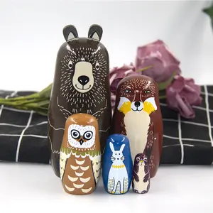 5-Layer Russian Nesting Dolls Bear Wooden Matryoshka Dolls for Kids Handmade Cute Cartoon Animals Pattern Nesting Doll Toy Stacking Doll, Ideal Christmas Birthday Children Gift, Home Decoration