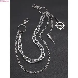 Unisex Punk Layered Waist Chain With Edgy Beak Pendant, Funky Hip Trouser Decor For Rock Streetwear, Versatile Fashion Accessory For Daily Outfits And Party Styling
