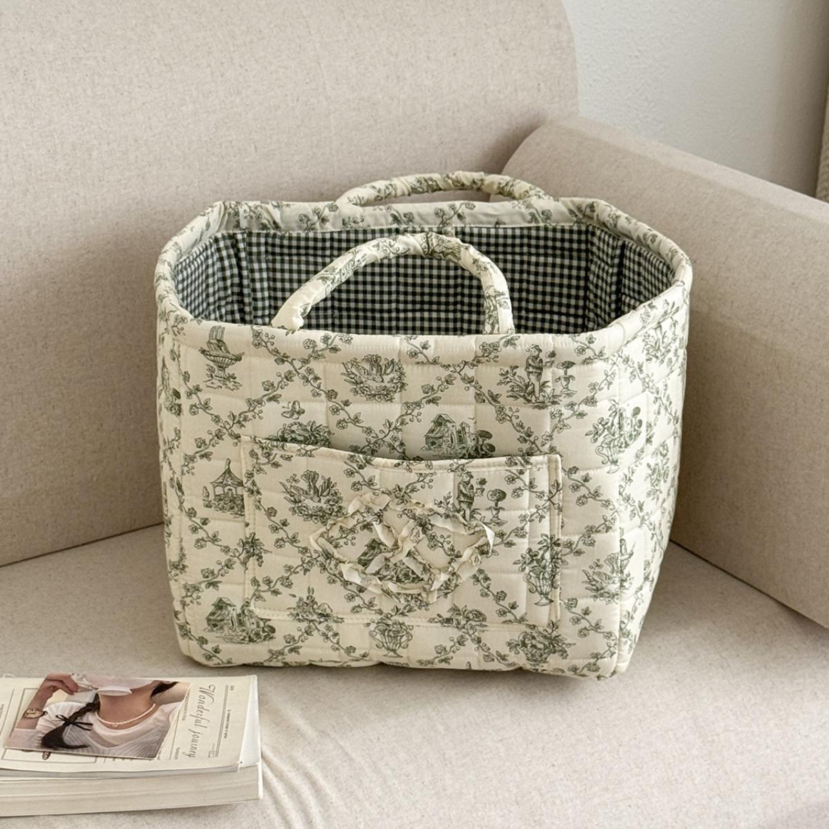 Floral Pattern Foldable Laundry Basket Large Capacity Woven Storage Hamper for Clothes Toys Home Organizer for Bedroom Bathroom Living Room Laundry Room Collapsible Storage Bin