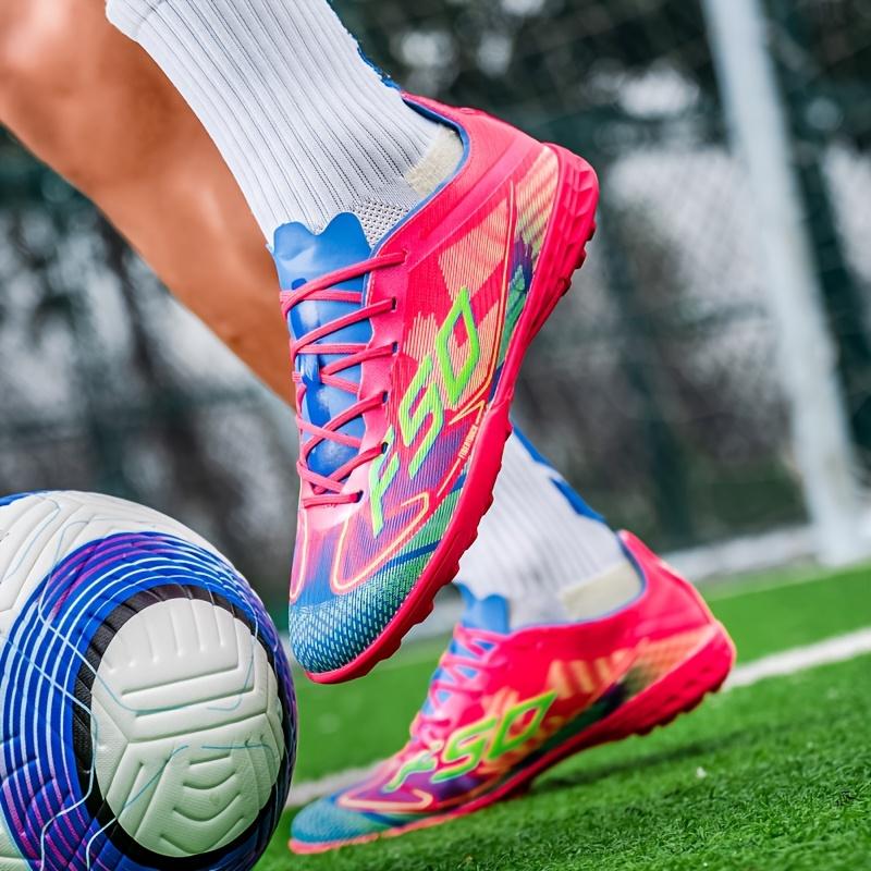 LISM Men's Training Cleats - Turquoise/Pink/Neon Green/Blue AG Studs, Lightweight TPU & Rubber Traction, All-Ground Grip for /Outdoor Soccer, Multi-Surface Turf/Grass, Comfortable Lace-Up Cleat for Professional &