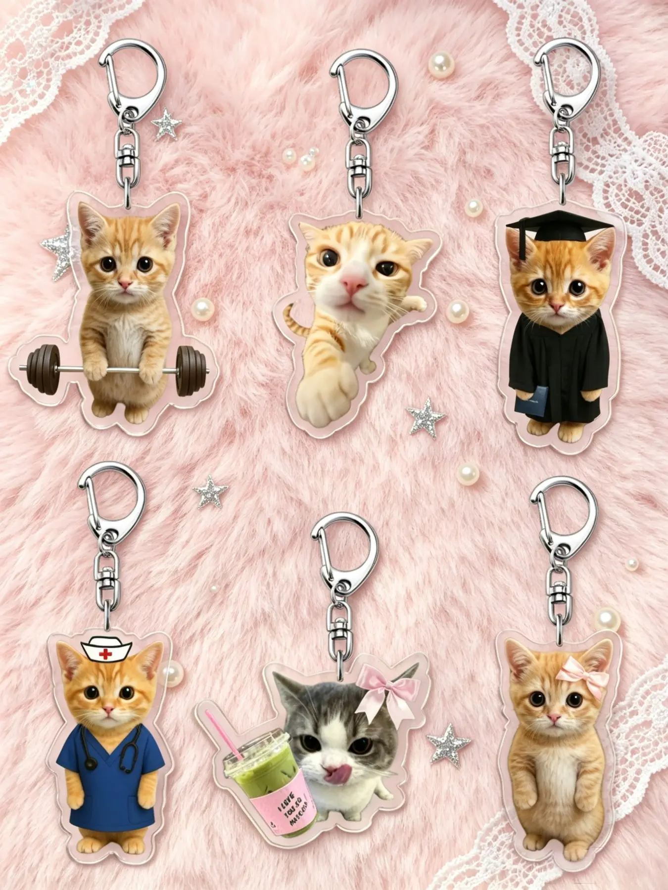 Acrylic Keychain with Cute Cat Designs, Funny Expressions, Perfect Gift, Versatile Accessory for Bags and Earphones, All-Season Use, Keychain for Purse
