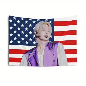1pc Concert Banner Tapestry - American Flag Design for Seven People - Dorm, Living Room, Event Decoration Patriotic Style, Dorm Decor, Pop Culture Art, Wall Decoration with Free Installation Kit