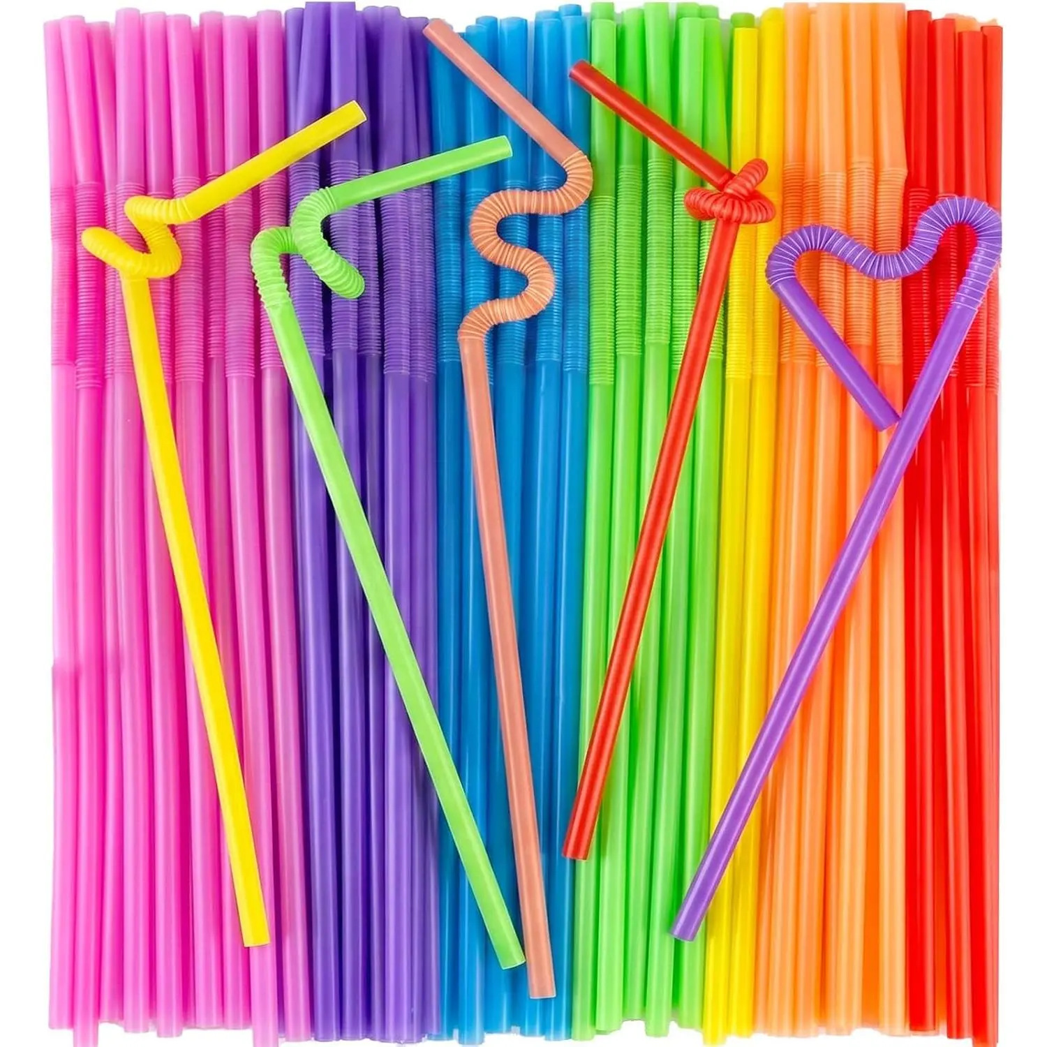 100 count Disposable Colorful Drinking Straws, 13inch Extra Long Flexible Straws for Party Decorations, 7 Colors