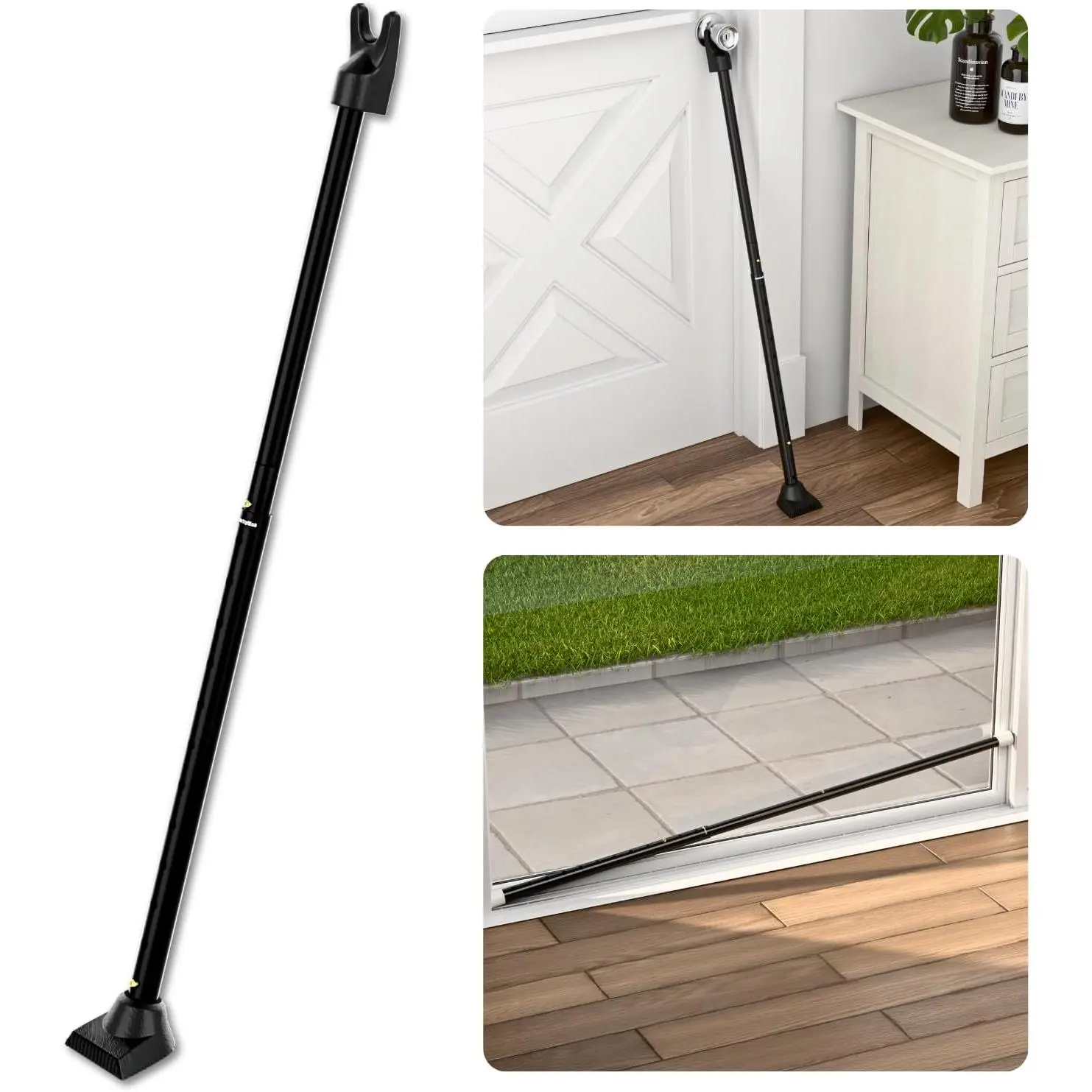 3-in-1 Door  Bar,  Door Stoppers & Door Barricade – Heavy Duty Adjustable Iron  Lock Bar for  , Apartment & Travel Safety (1 Pack - Black)