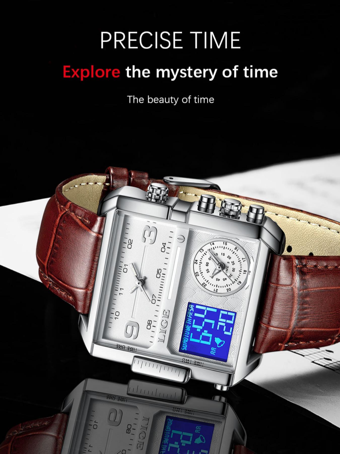 Men's Square Design Multifunctional Digital Quartz Watch, Modern Fashionable Wristwatch, Square Dial Wristwatch, Fashion Waterproof Watch for Party, Daily Decor, Trendy All-match & Exquisite Watch for Birthday Gift with Box