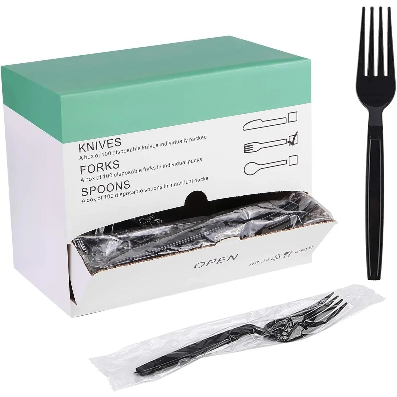 Plastic Fork Disposable Individually Packaged Forks Black 7-Inch Commercial Take Away Forks,Super Hard Mass Heavy Individually Wrapped Fork 100 PCS