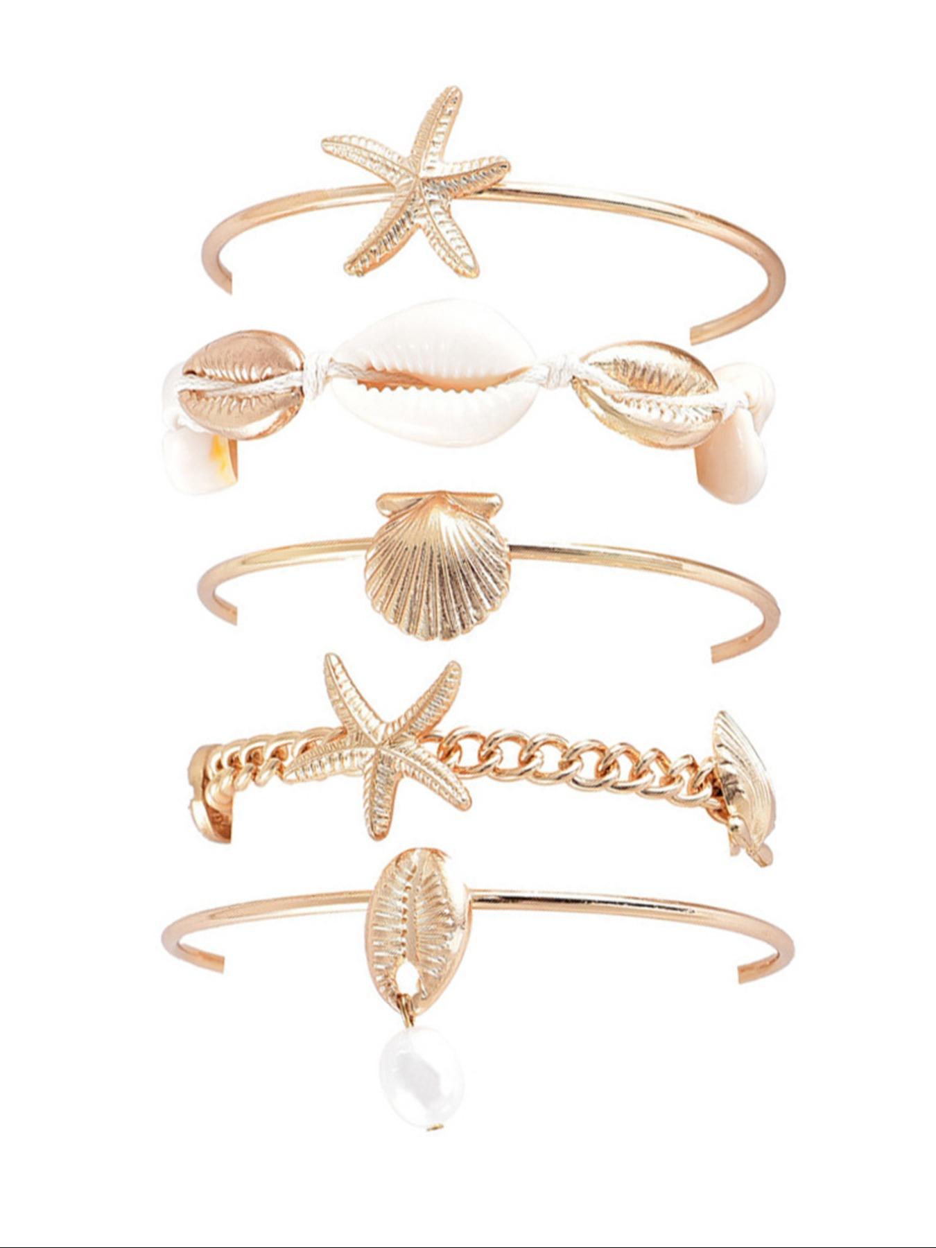 Fashionable Starfish & Shell Decorated Bracelet, Boho Style Jewelry for Women, Trendy All-match & Exquisite Jewelry for Birthday Gift, Bangles Bracelets Set, Stackable Bracelets, Fashion Chic Accessories