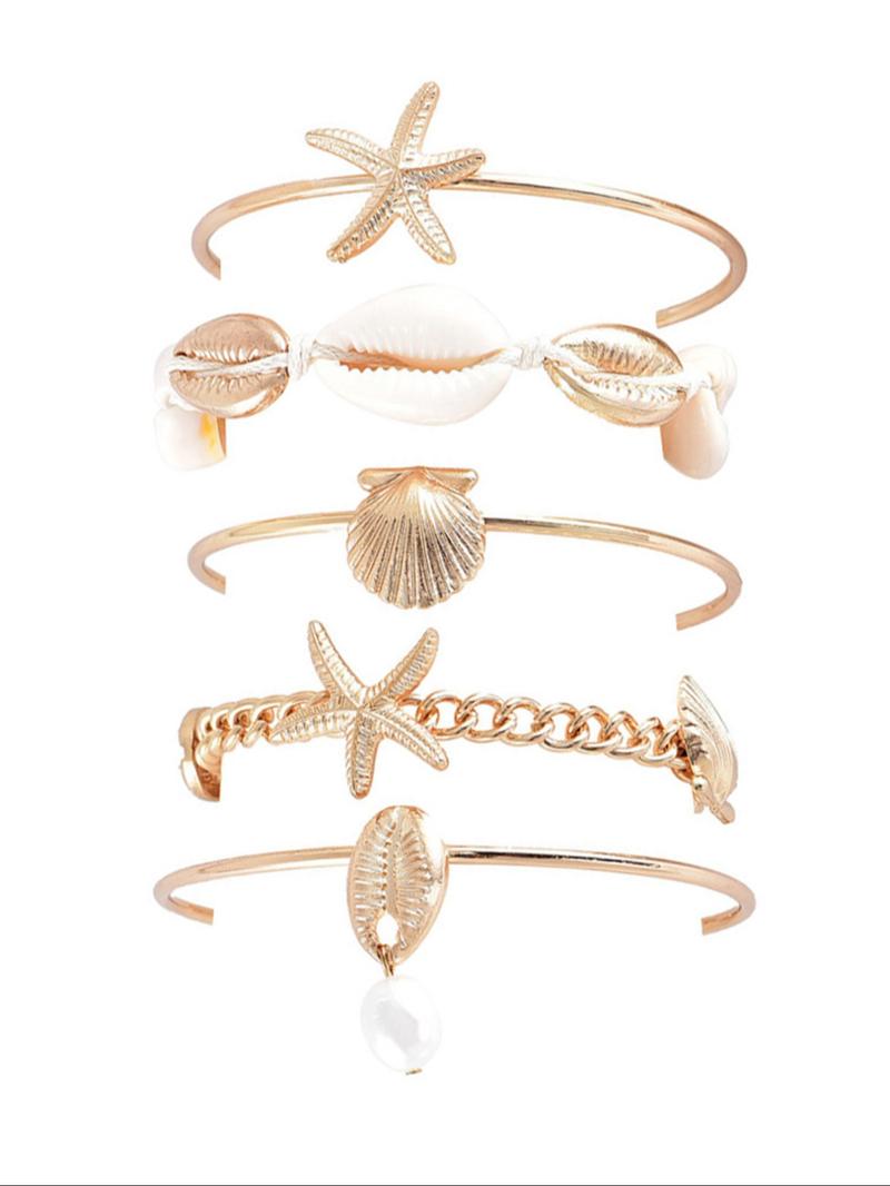 Fashionable Starfish & Shell Decorated Bracelet, Boho Style Jewelry for Women, Trendy All-match & Exquisite Jewelry for Birthday Gift, Bangles Bracelets Set, Stackable Bracelets, Fashion Chic Accessories