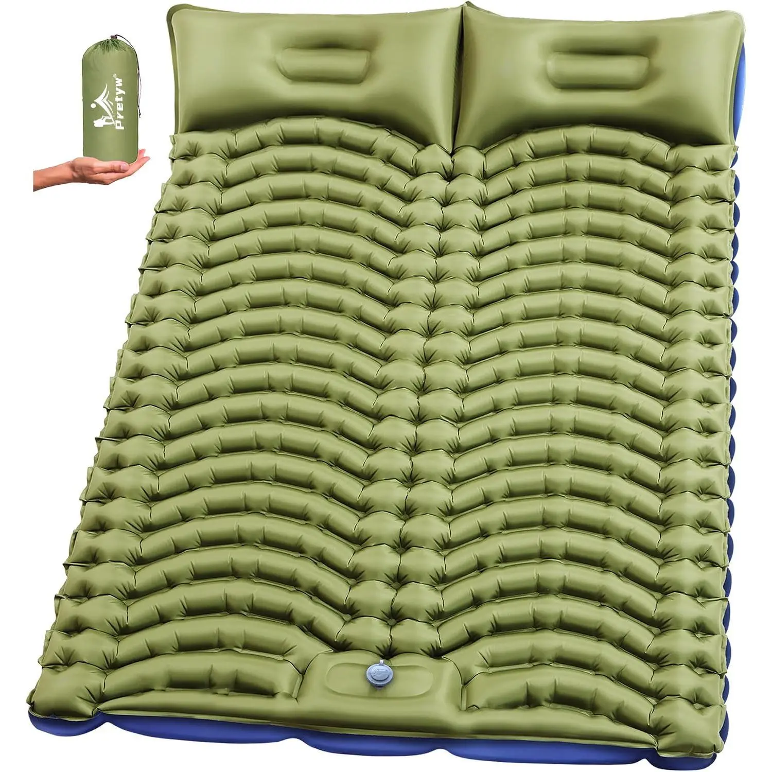 Double Camping Sleeping pad with Pillow & Built-in Foot Pump | Ultralight Camping Mattress，Compact Inflatable 2-Person Portable Mat for Backpacking, Hiking, Car Traveling, Beach, Tent