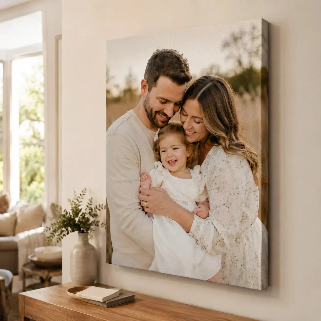 Personalized Family Photo Canvas Wall Art, Custom Picture Poster Print, Upload Your Photo Home Decor for Bedroom Living Room Entryway, Parent Family Memory Gift, Unframed Canvas Poster or Framed Canvas Wrap