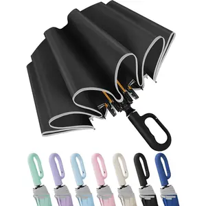 Seniny Travel Umbrella with Carabiner Handle, Windproof Large Umbrellas for Rain with Dual-Rib Structure, Portable Compact Umbrella with Reflective Strip, Car Backpack UV Umbrellas for Sun ProtectionGift