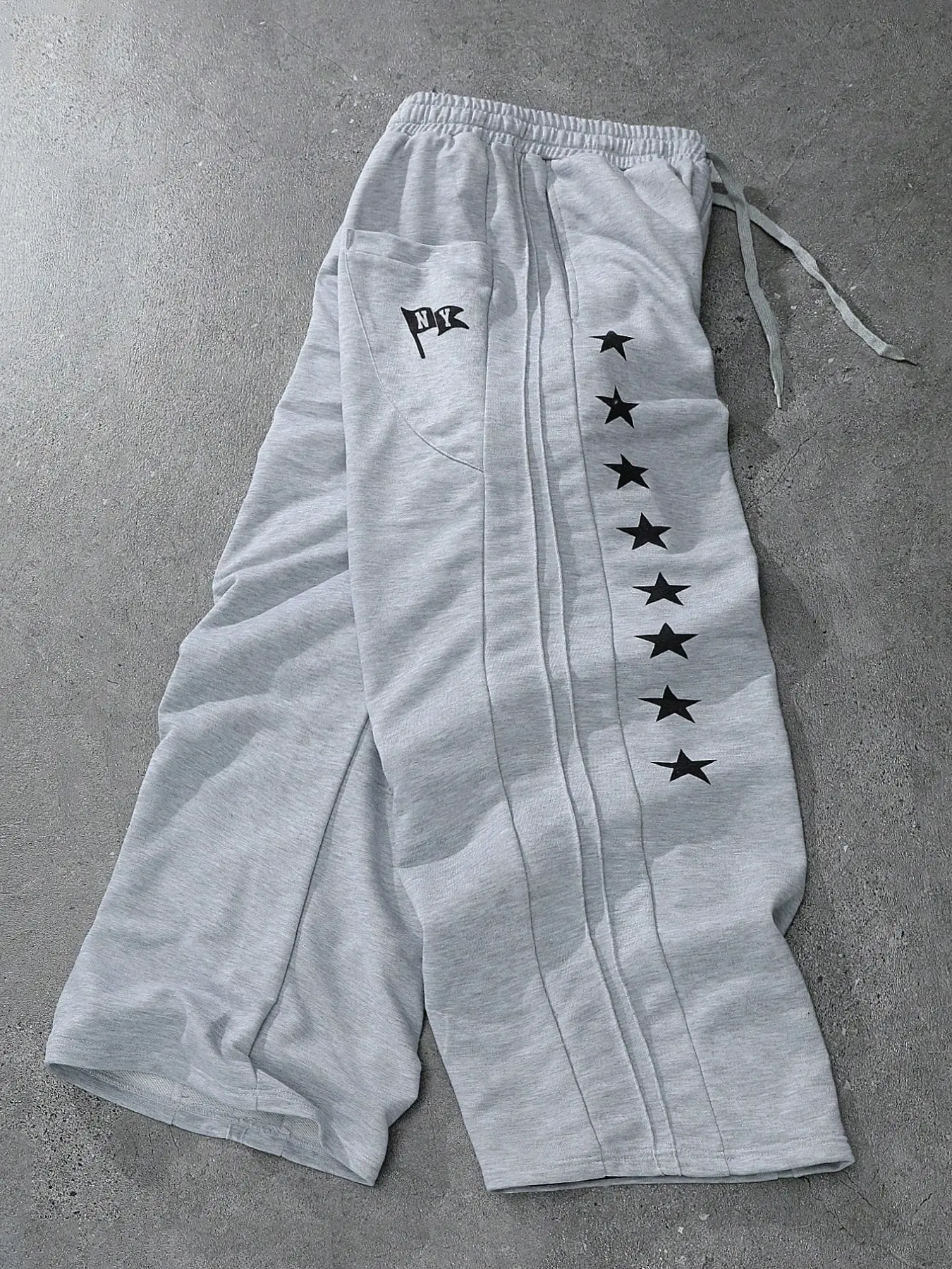 Men's American Style Star Print Wide Leg Sweatpants, Ny Flag Retro Loose Fit Straight Leg, Casual Sporty Long Pants for All Seasons
