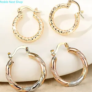 2 Pairs 14K Gold Plated Twisted Round Hoop Earrings, Minimalist Lightweight Copper Unisex Hoops, Comfort Jewelry for Daily Wear, Wedding Party & Birthday Gift