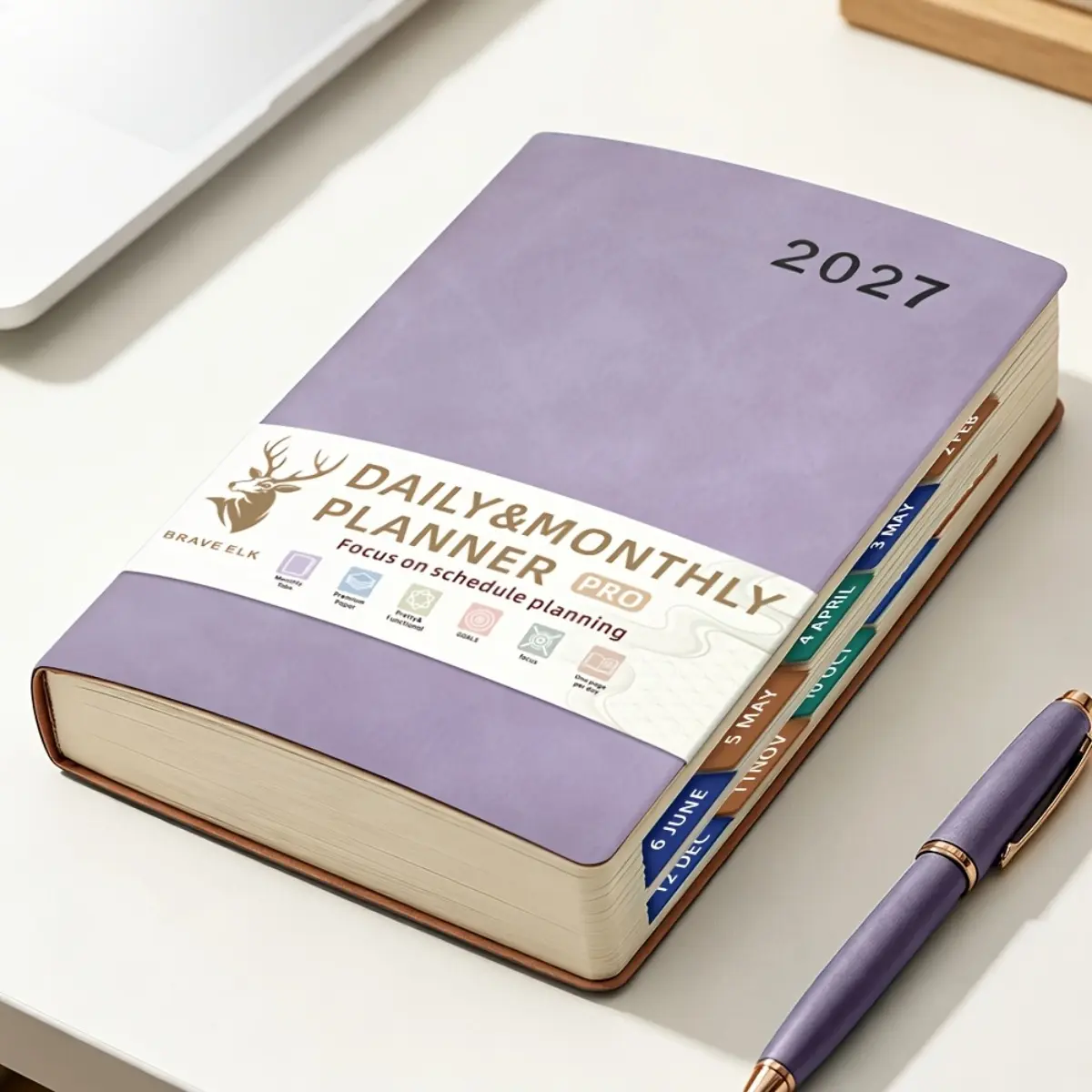 2027 A5 Daily Monthly Planner Notebook, Hardcover 400 Page Schedule Organizer with Soft PU Leather Cover, Lay Flat Design, Ribbon Bookmark and Color Side Tabs, Portable Journal for Students, Professionals, Home, Office Planning, Productivity,