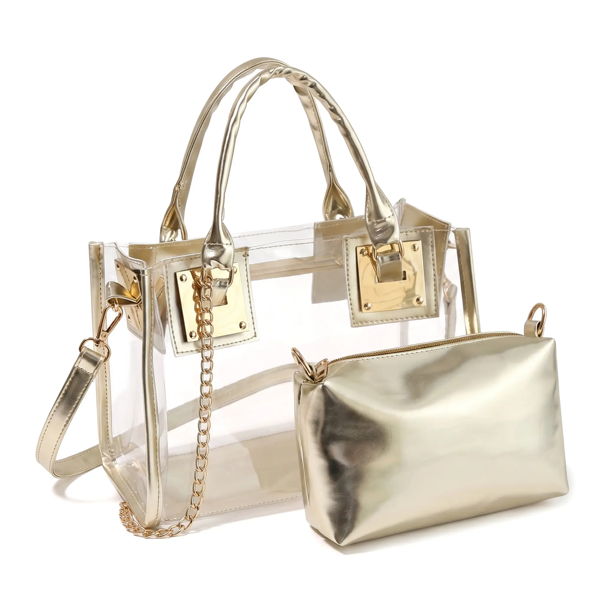 Trendy PVC Jelly Handbag For Beach Daily Use Large Capacity Crossbody Shoulder Bag Mother Child Set Clear Transparent Medium Size Street Style Zipper Closure