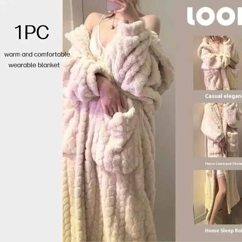 Long Wearable Blanket, Large Home Clothing, Sleepwear, Bathrobe, Thick Warm, Soft Comfy Blanket, Winter Home Essentials, Holiday Gift, Soft Fluffy Blanket