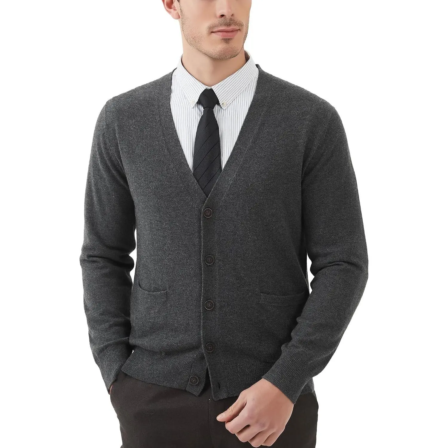 Men's Cardigan Sweaters Wool Blend V Neck Button Down Sweaters with Pockets