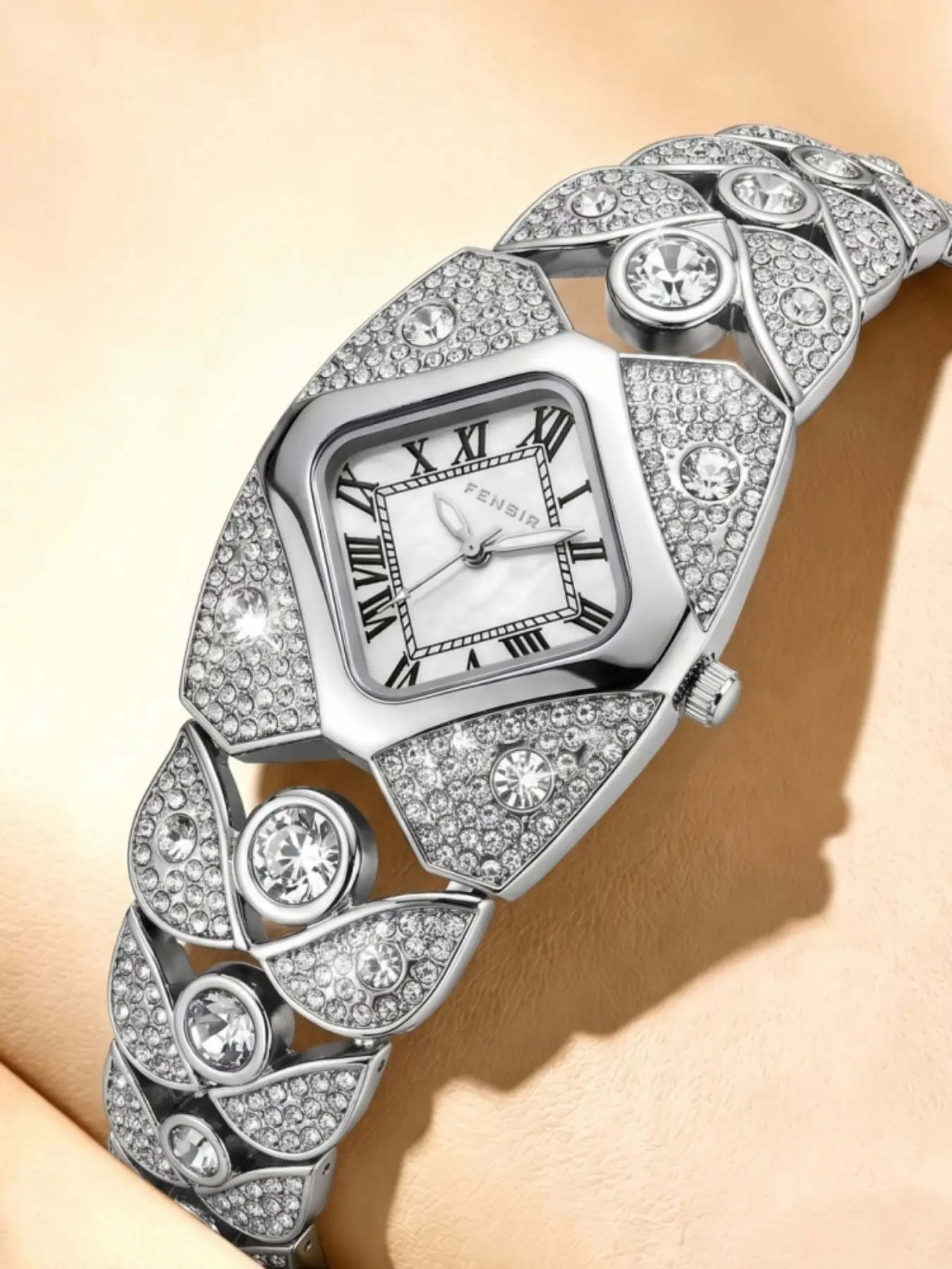 Luxury Diamond-Encrusted Women's Quartz Watch, Roman Numerals Dial, Rhinestone Strap, Waterproof Fashion Watch, Elegant Gift for Her