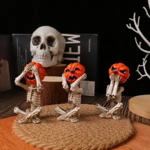 3pcs Halloween Meditation Yoga Pumpkin Head Skull Decorations, Spooky Home Scene Horror Ornament Set, Perfect for Halloween Decoration