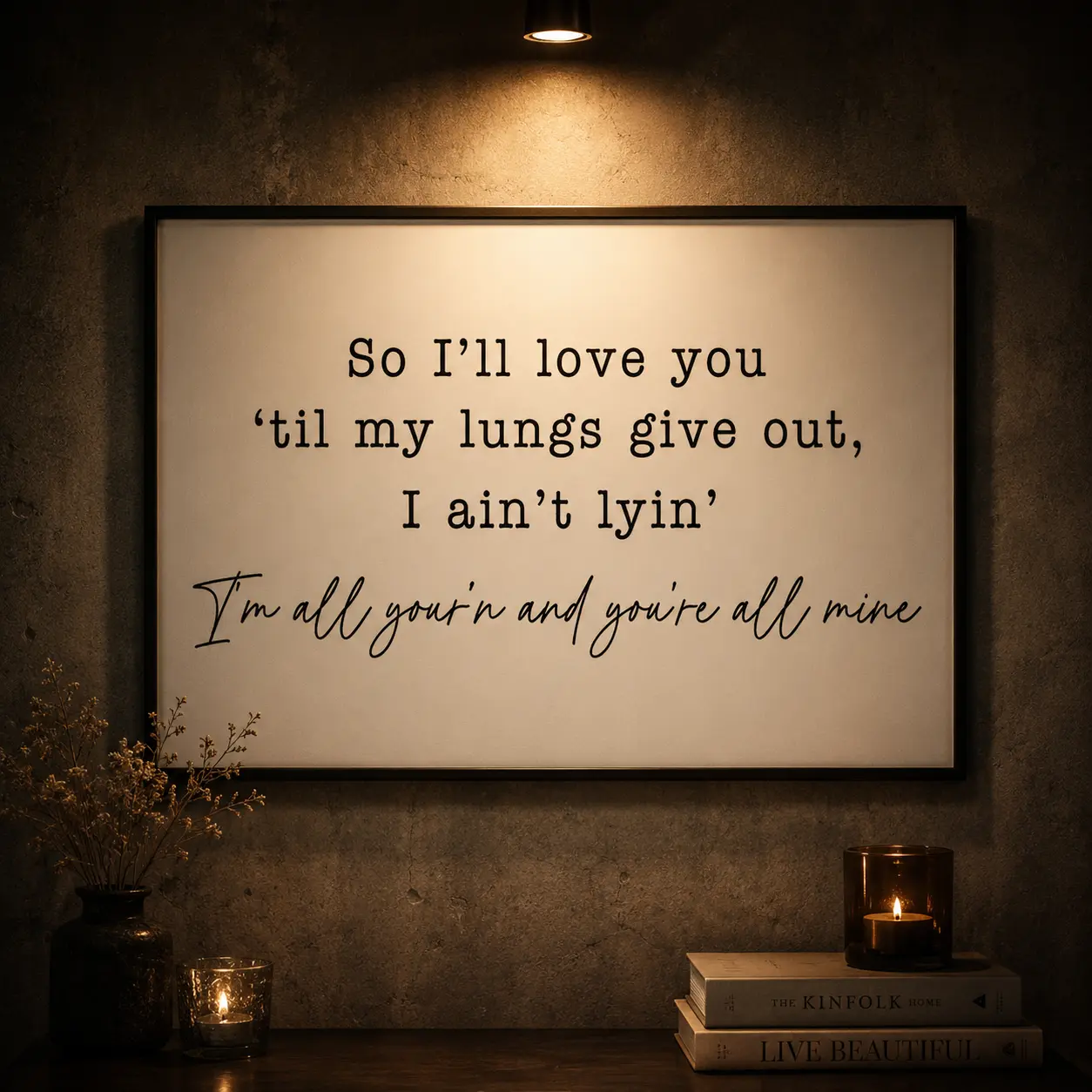 So I'll Love You Til My Lungs Give Out Canvas Wall Art Poster, Farmhouse Western Love Quote Print, Rustic Romantic Typography Artwork, Waterproof Canvas Decor for Bedroom Living Room Dorm Apartment, Anniversary Gift for Couples, Country Home Decor