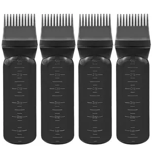 4 Pcs Root Comb Applicator Bottle 6oz,Hair Oil Applicator Bottle  Hair,Oil Comb Applicator Hair Bottle Applicator  Hair Dye Shampoos Hair Salons Camping Traveling(Black)