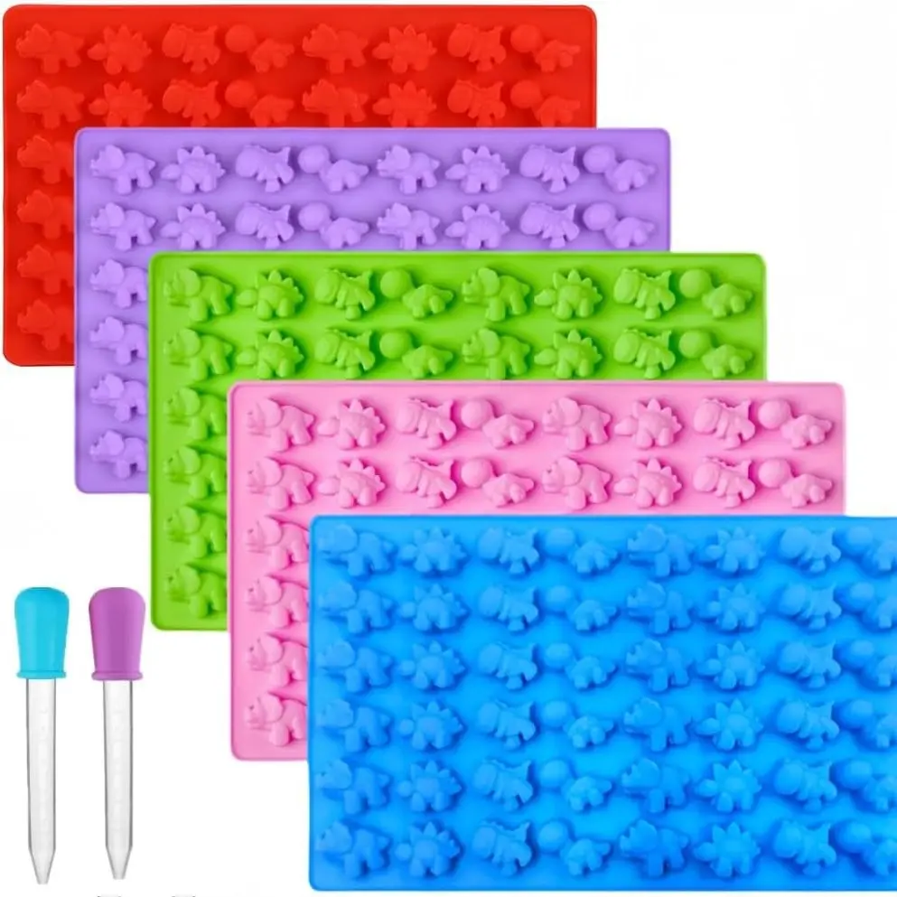 5pcs 48-Count Small Dinosaur Silicone Candy Molds, Fun DIY Craft Supplies, Heat Resistant, Ideal for Chocolate, Cake Decoration, Ice Cube Molds