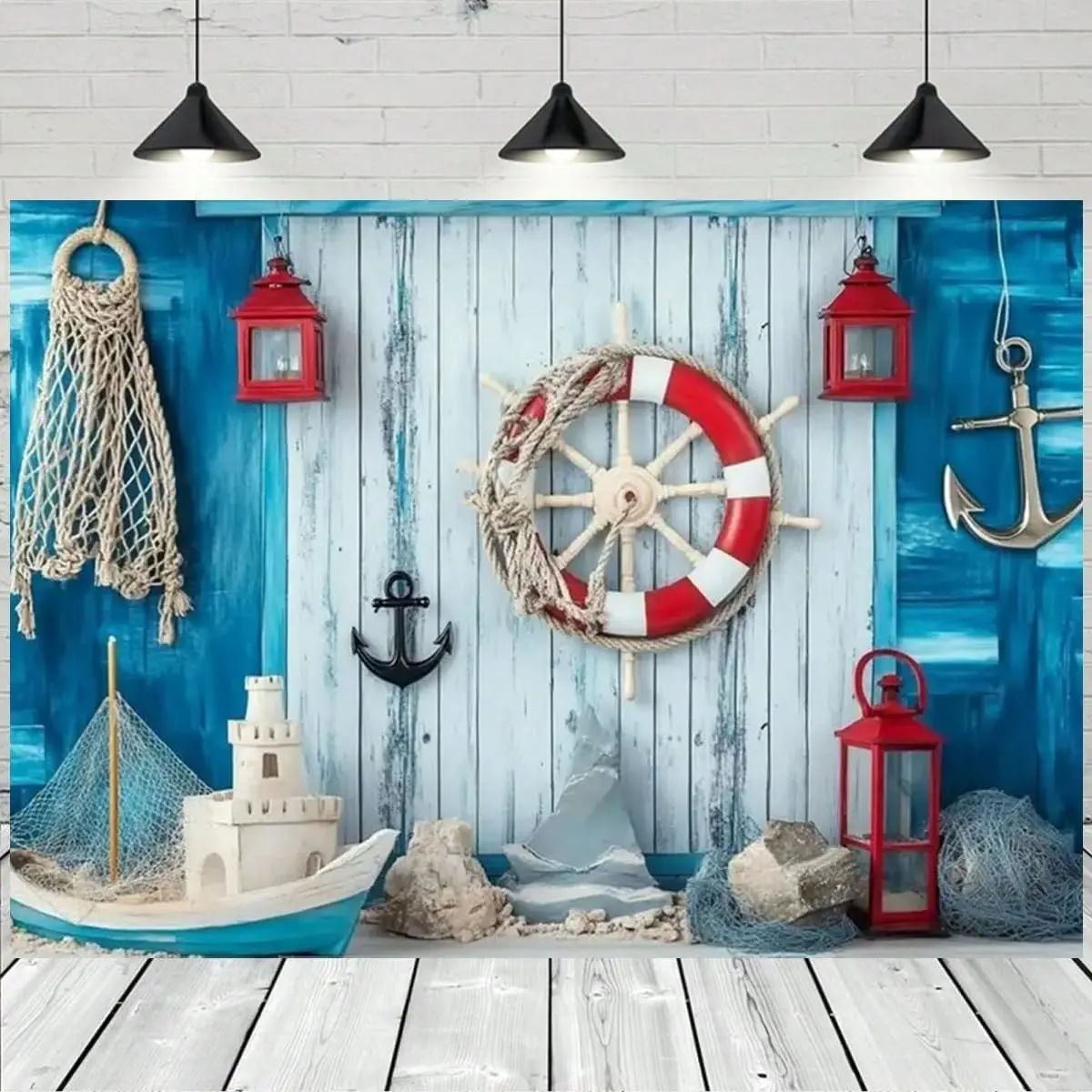 Nautical Ocean Blue Polyester Fabric Tapestry - Lightweight HD Print Ocean Theme Gift, Wedding Decor, Beach/Sailing Ship Event Photography Backdrop, Indoor-Outdoor Summer Coastal Studio Prop Wall Hanging, Beach Art Print Tapestries, Coastal Vibe