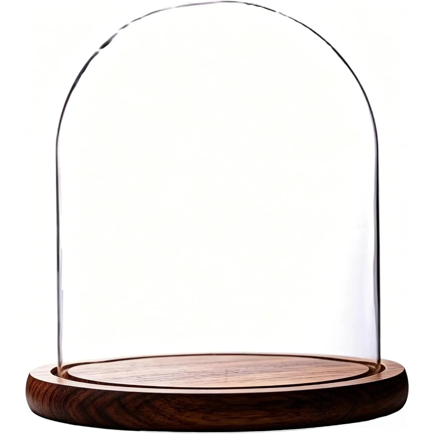 Dome with Base Glass Cloche Bell Jar Display Dome with Wooden Base 6" x 7" (1 Pack) (Burnt Wood)