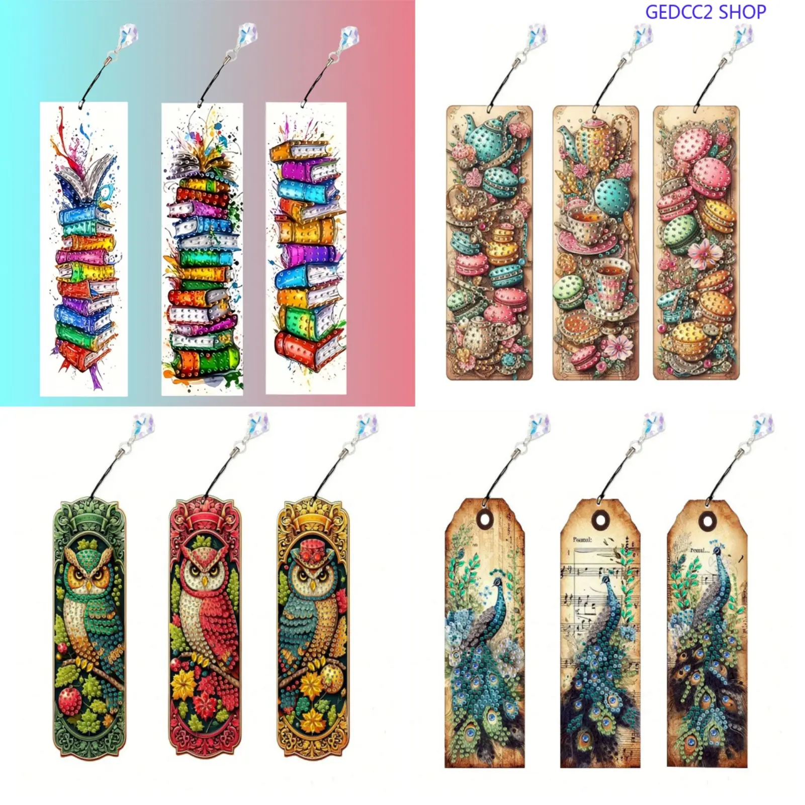 3PCS Diamond Painting Bookmark Kit, 5D Rhinestone DIY Art Bookmarks for Reading Lovers, Craft Projects and Creative Gifts