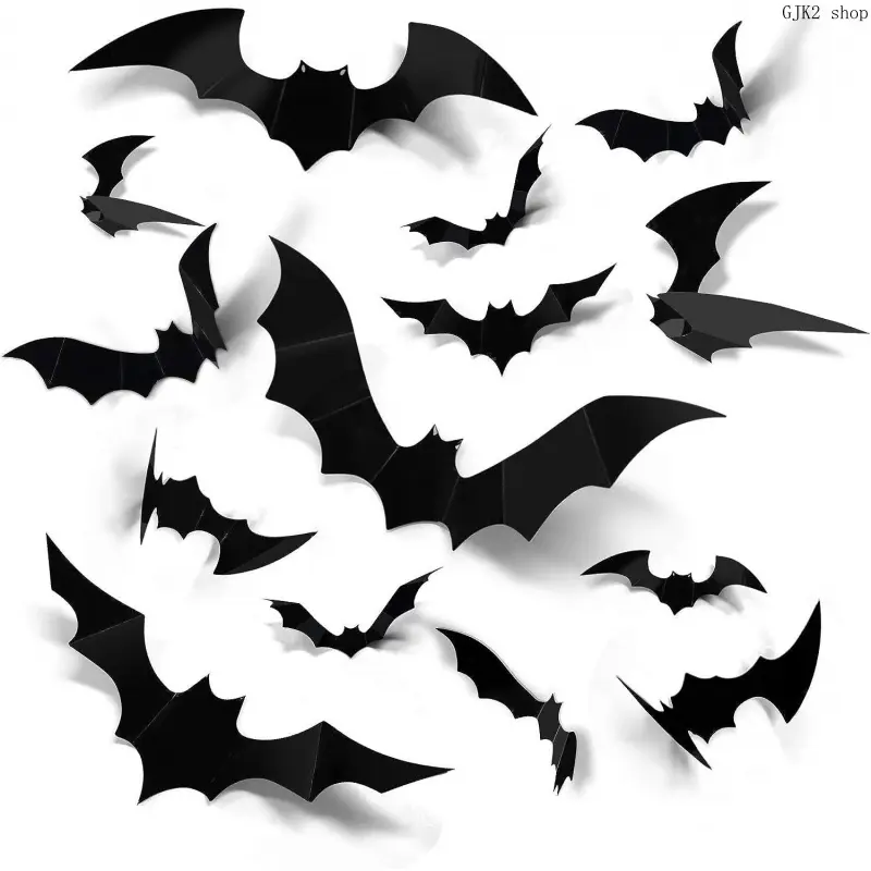 3D Effect Bat Shapes Self-Adhesive Wall Stickers, Halloween Party Decorations, Black Spider Decals for Wall/Window