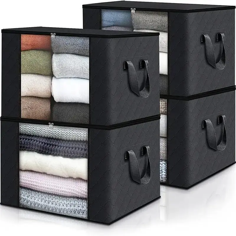 SAXUMOUT 4 Pack 90L Large Capacity Storage Bags Closet Organizers and Storage Clothes Foldable Storage Bins with Reinforced Handles Storage Containers for Clothing Blanket Comforters Bedding