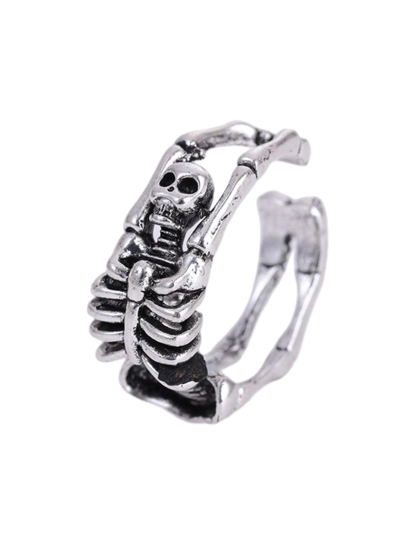 Punk Skull Design Hollow Out Ring, Adjustable Opening Ring for Men, Fashion Accessories for Party, Halloween, Punk Style Ring, Adjustable Rings