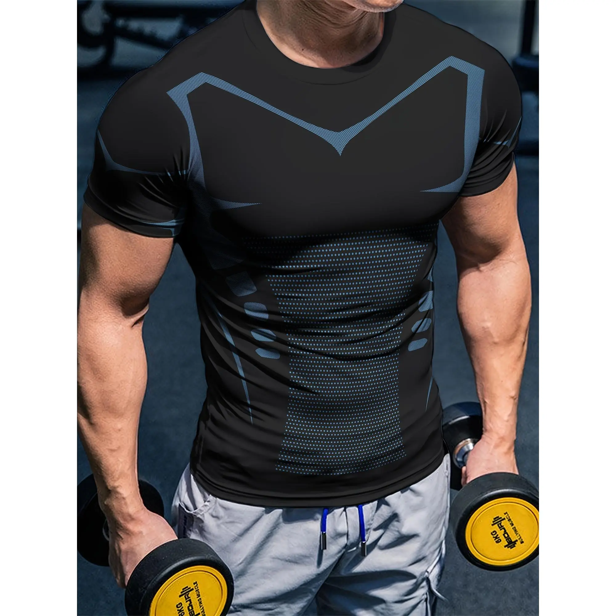 [Fitness Compression Shirt] Tight-Fitting Men's Short-Sleeved T-Shirt Muscle Fitness,-Elasticity Training, Quick-Drying Fitness Suit, Compression Shirt