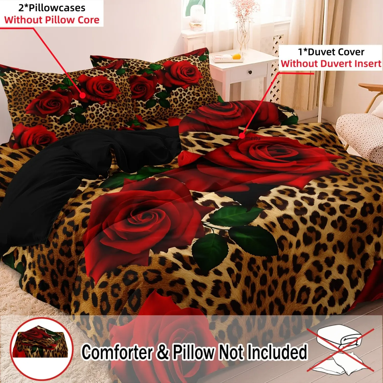 3pcs Duvet Cover Sexy Leopard Print Decorative Bedroom Bedding Set, Fashionable, Comfortable, Includes Two Pillowcases  Made of Soft Breathable Fabric, Home Decoration，Gift Duvet Cover Sets (1* Duvet Cover + 2* Pillowcases, Without Core)